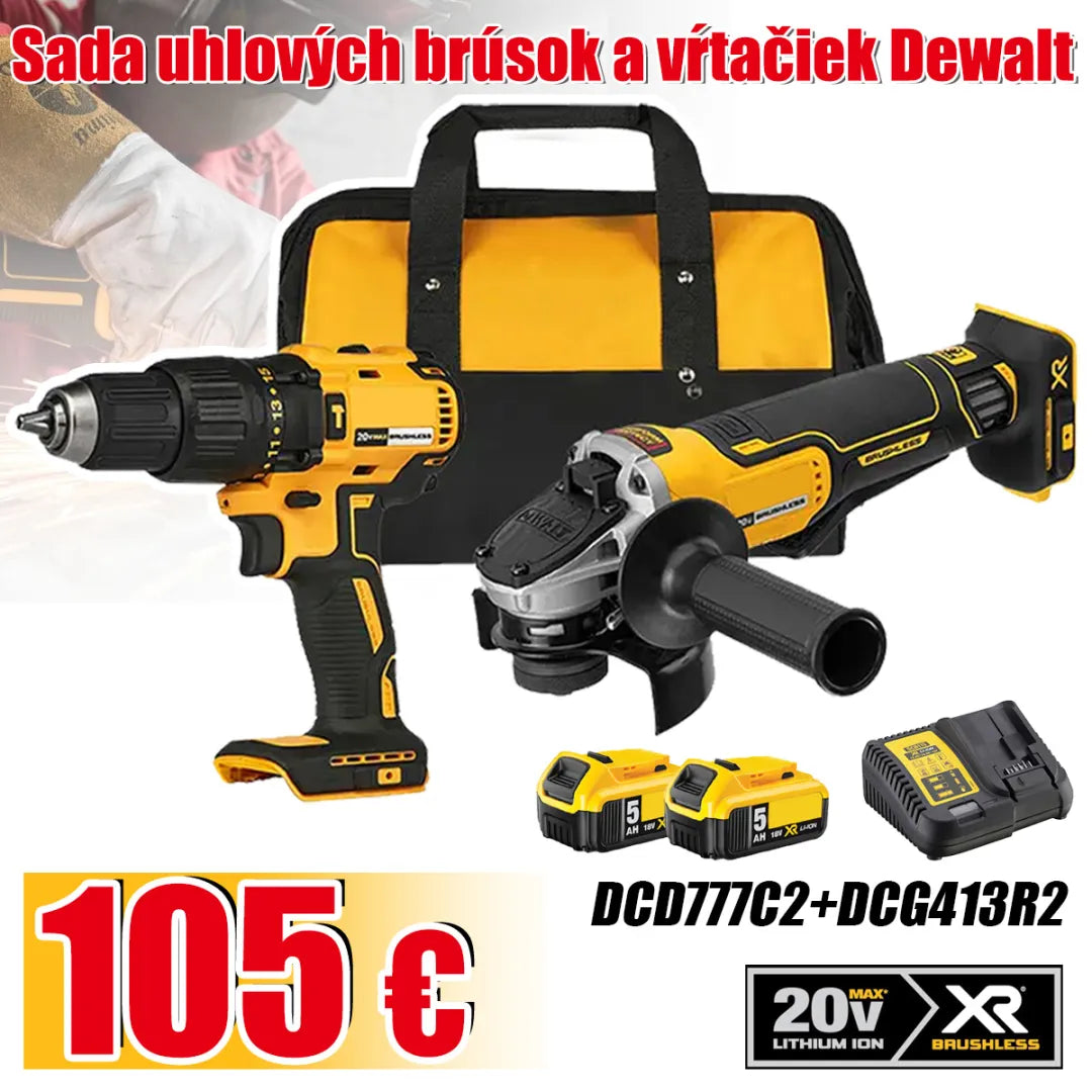 Sada náradia: uhlová brúska + elektrická vŕtačka