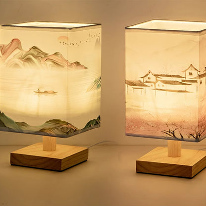 Retro square cloth table lamp